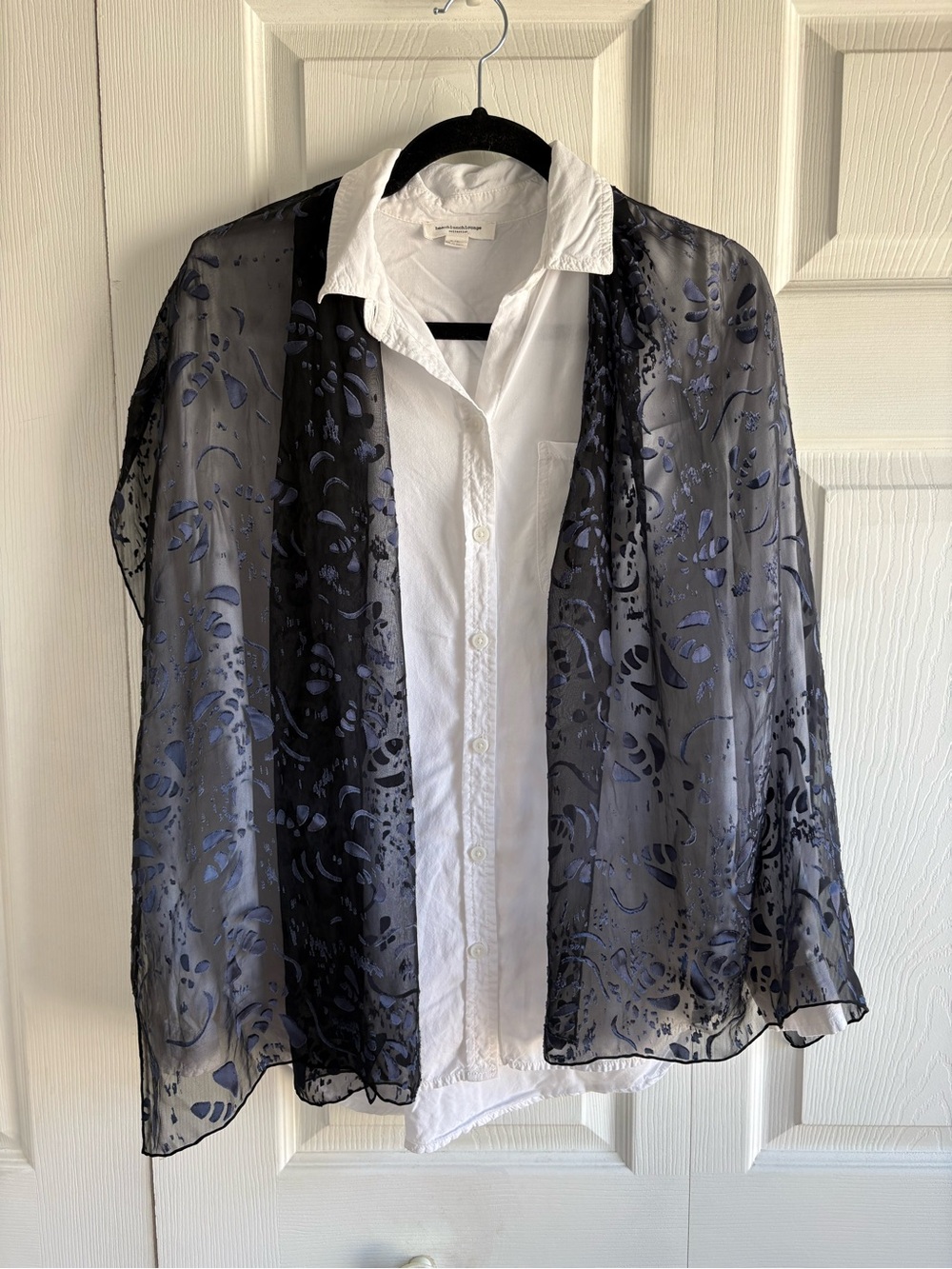 VNTG Hand Made Silk Velvet Burnout Black Blue Scarf Bee Pattern Artsy Preppy‎